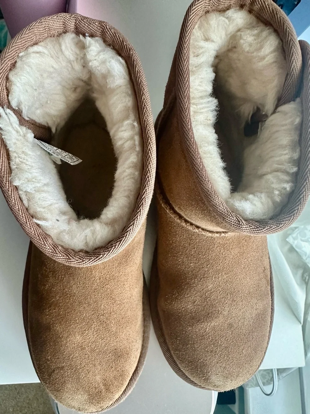 UGG Kids Classic Shearling-Lined Boot in Chestnut, Gently Used Size 1